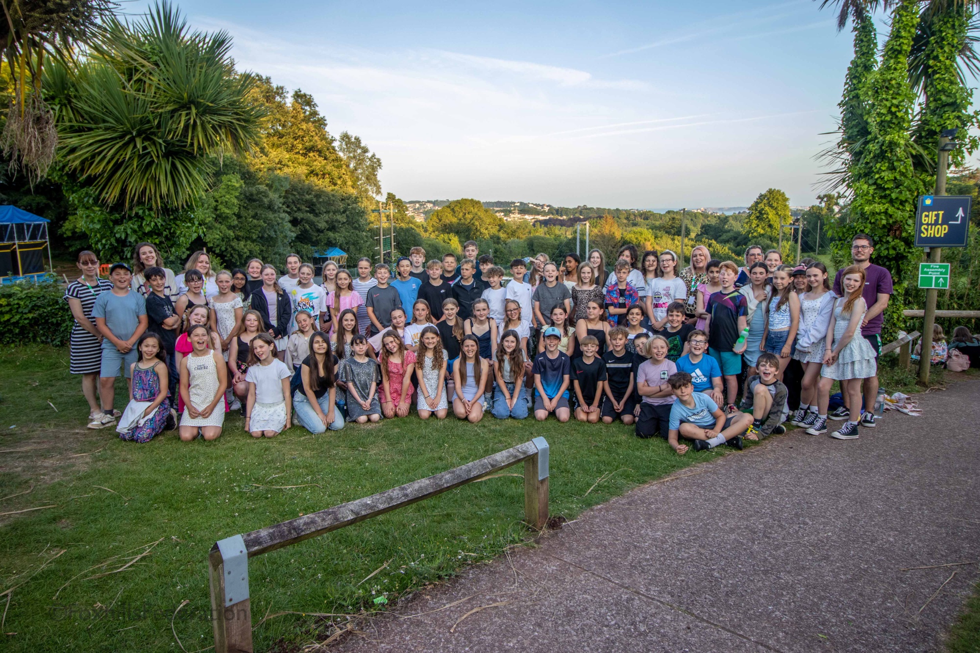A group photo of the children and teachers on the Year 6 Barton Hall Trip